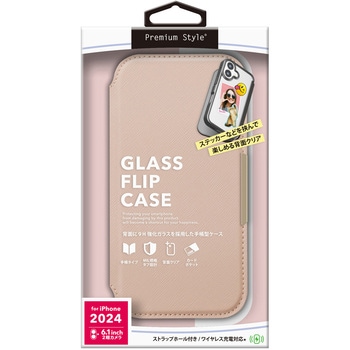 iPhone 16用 ガラスフリップケース [サフィアーノ調/ピンク] PGA