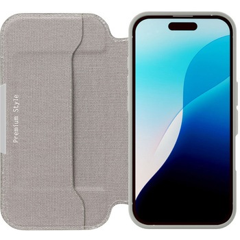 iPhone 16用 ガラスフリップケース [キャンバス/ライトグレー] PGA
