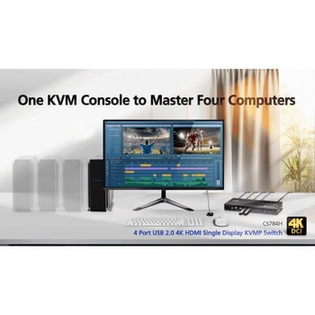 4ポート USB HDMI KVMP(TM)スイッチ(4K60p対応、2ポートUSB 2.0ハブ搭載 ATEN