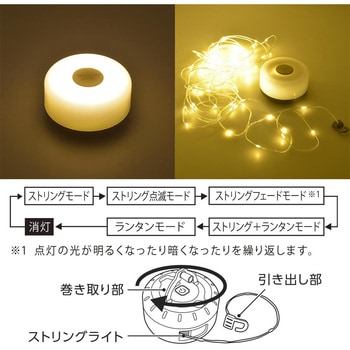 ランタン兼用ストリングライト USB充電式 8mコード オーム電機