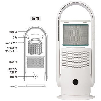 空気清浄機能付きファン 羽根なし 風量10段階 首振り リモコン付 オーム電機