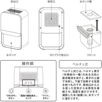 コンパクト除湿機 ペルチェ式 ライト・霜取り機能付 白 オーム電機