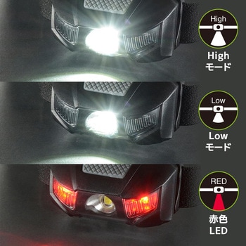 LEDヘッドランプ 110ルーメン 2段階調光 赤色点灯・点滅 IPX4 オーム電機