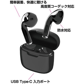 完全ワイヤレス ステレオイヤホン インナーイヤーAAC/防水 BK カシムラ