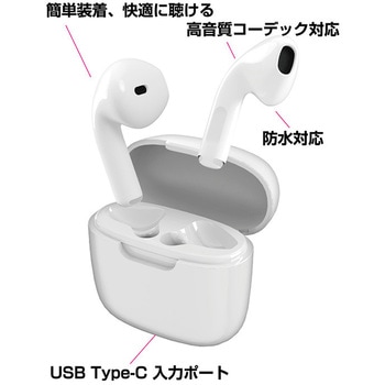 完全ワイヤレス ステレオイヤホン インナーイヤーAAC/防水 WH カシムラ