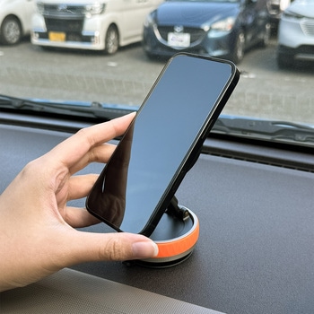 MagSafe対応 車載ホルダー ダッシュボード用 真空吸着固定 Bタイプ ブラック MagSafe非対応機種・ケースも使える 車体固定補助 - Smart Stock