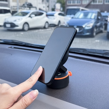 MagSafe対応 車載ホルダー ダッシュボード用 真空吸着固定 Cタイプ ブラック MagSafe非対応機種・ケースも使える 車体固定補助 - Smart Stock