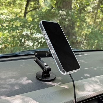 MagSafe対応 車載ワイヤレス充電器 ダッシュボード用 粘着固定 ロングアーム ブラック MagSafe非対応機種・ケースも使える - Smart Stock