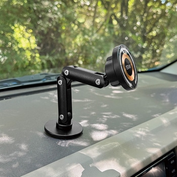MagSafe対応 車載ワイヤレス充電器 ダッシュボード用 粘着固定 ロングアーム ブラック MagSafe非対応機種・ケースも使える - Smart Stock