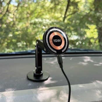 MagSafe対応 車載ワイヤレス充電器 ダッシュボード用 粘着固定 ロングアーム ブラック MagSafe非対応機種・ケースも使える - Smart Stock