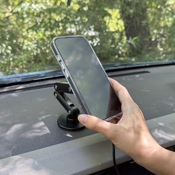 MagSafe対応 車載ワイヤレス充電器 ダッシュボード用 粘着固定 ロングアーム ブラック MagSafe非対応機種・ケースも使える - Smart Stock
