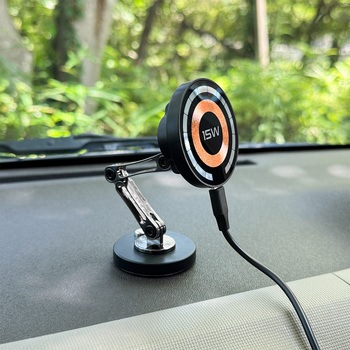 MagSafe対応 車載ワイヤレス充電器 ダッシュボード用 粘着固定 ロングアーム Aタイプ ブラック MagSafe非対応機種・ケースOK Smart Stock