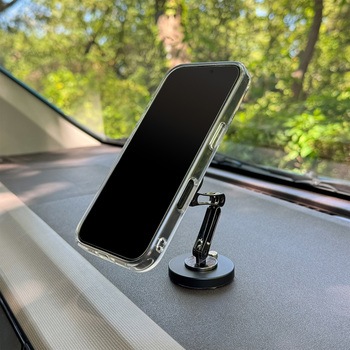 MagSafe対応 車載ワイヤレス充電器 ダッシュボード用 粘着固定 ロングアーム Bタイプ ブラック MagSafe非対応機種・ケースOK - Smart Stock
