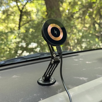 MagSafe対応 車載ワイヤレス充電器 ダッシュボード用 粘着固定 ロングアーム Bタイプ ブラック MagSafe非対応機種・ケースOK - Smart Stock