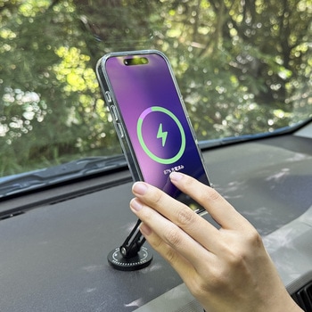 MagSafe対応 車載ワイヤレス充電器 ダッシュボード用 粘着固定 ロングアーム Bタイプ ブラック MagSafe非対応機種・ケースOK - Smart Stock