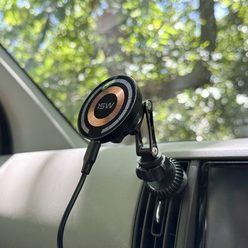 MagSafe対応 車載ワイヤレス充電器 エアコン吹き出し口用 ロングアーム ブラック MagSafe非対応機種・ケースも使える Smart Stock
