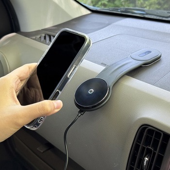 MagSafe対応 車載ワイヤレス充電器 ダッシュボード用 粘着固定 フレキシブルアーム ブラック MagSafe非対応機種・ケースも使える - Smart Stock