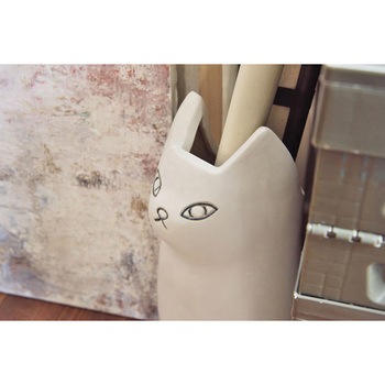 傘立て シンプル 陶器 マット コンパクト スリム ねこ 猫 かわいい ホームテイスト