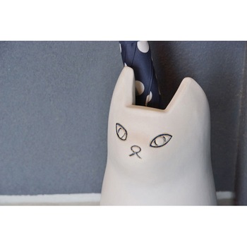 傘立て シンプル 陶器 マット コンパクト スリム ねこ 猫 かわいい ホームテイスト
