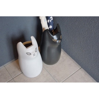 傘立て シンプル 陶器 マット コンパクト スリム ねこ 猫 かわいい ホームテイスト