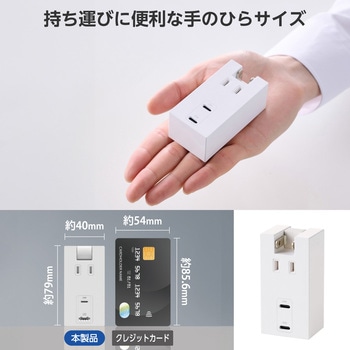 電源タップ USB直挿し (コンセント 1口 Type-C×2) PD 20W コンパクト 雷ガード ほこり防止シャッター エレコム