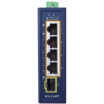 コンパクト産業用4ポート10/100/1000T 802.3at PoE +1ポート100/1000X SFPイーサネットスイッチ - PLANET Technology