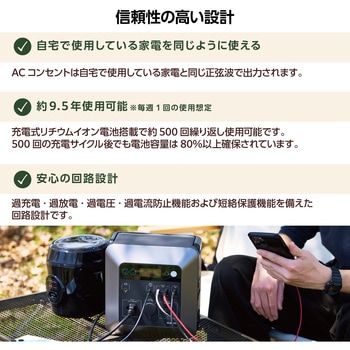 ポータブル電源 712Wh AC×2 (定格700W/瞬間最大1300W) Type C×2 USB A×2 DC×1 PD対応 LEDライト付 エレコム