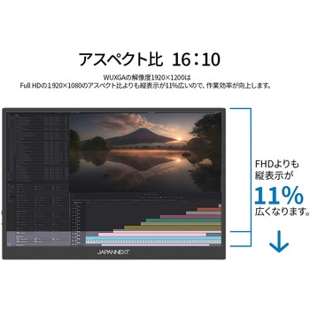 モバイルモニター13.3型/1920×1200/miniHDMI×1、USB-C×2/ブラック/スピーカー有/2年保証 JAPANNEXT
