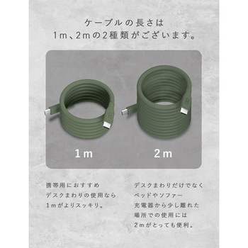 スパイラルシリコンケーブル CtoC 2m(モスグリーン) CIO