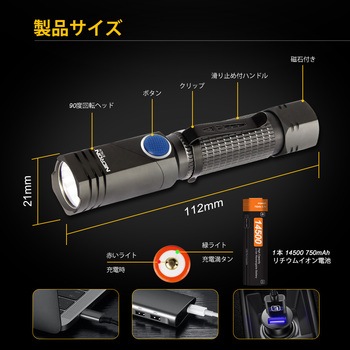 首振りポケットLEDライト 充電池乾電池兼用 Nicron(ニクロン)