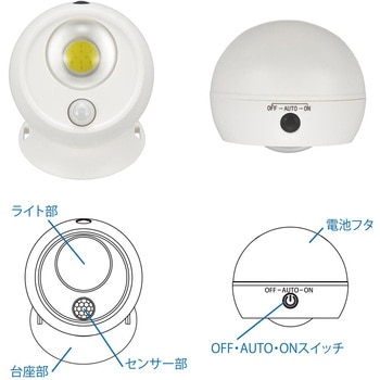 電池式 人感センサーボールライト IP65 防水防塵 マグネット式 屋外対応 2個入 オーム電機