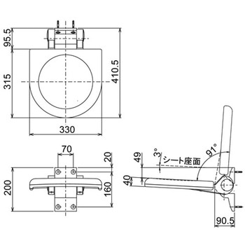 ユニバーサルシート折りたたみ椅子 浴室使用可能 水抜き穴付 SUS304六角コーチボルト6×50付 - RELIANCE(リラインス)