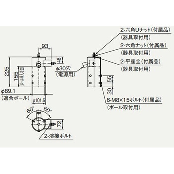 屋外用照明 一体形 小形投光器 上取付/横取付用ポールヘッド 1灯用 【受注生産品】 - 三菱電機
