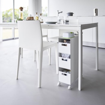 収納バスケットワゴン タワー 3段 ホワイト 山崎実業