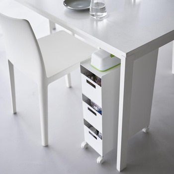 収納バスケットワゴン タワー 3段 ホワイト 山崎実業