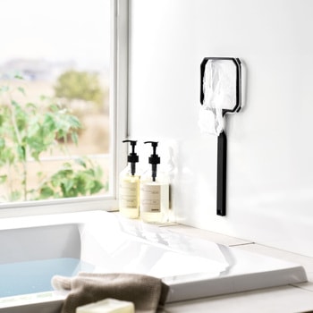 マグネット浴槽&洗濯槽ゴミ取りネットホルダー タワー ブラック 山崎実業