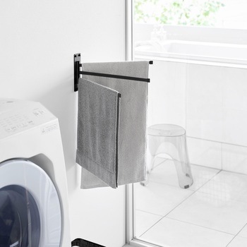 ウォールタオルハンガー タワー 3連 石こうボード壁対応 ブラック - 山崎実業