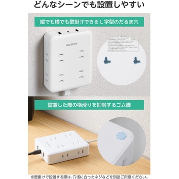 電源タップ USB延長コード コンセント8口 USB-C/USB-Aポート付 1.5m 雷ガード PSE適合 iPhone/スマホ等対応 エレコム