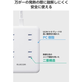 電源タップ USB延長コード コンセント8口 USB-C/USB-Aポート付 1.5m 雷ガード PSE適合 iPhone/スマホ等対応 エレコム