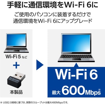 Wi-Fi 6 USB 480Mbps対応600Mbps小型無線LANアダプター - エレコム