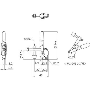 下方押えハンドル縦型クランプ カクタ