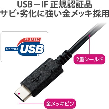 USBケーブル C-C Type-Cケーブル 3A出力 PD対応 ブラック エレコム