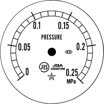 汎用圧力計(スターゲージ) Φ60 R1/4 A枠(立型つば無し) 圧力レンジ0～0.25MPa