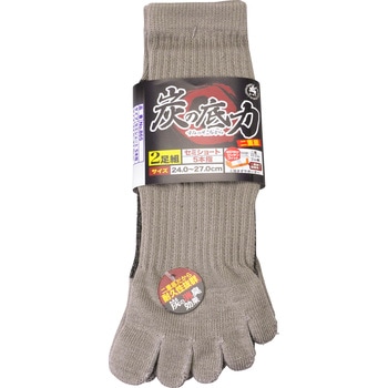炭の底力 二重底セミショートソックス2足組(5本指) 天牛(富士手袋工業)