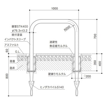 インパクトアーチ ヒノダクパイル仕様 スチール製 Φ76.3 W1000 固定式 サンポール