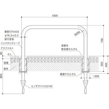 インパクトアーチ ヒノダクパイル仕様 スチール製 Φ76.3 W1500 固定式 サンポール