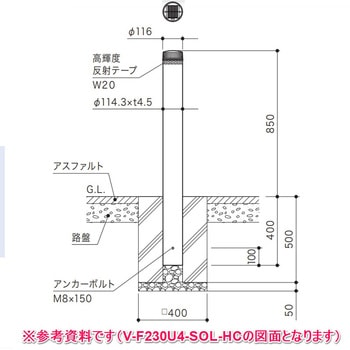 インパクトボラード 基礎式 スチール製 Φ114.3 差込式カギ付 点滅式 HC種対応品 サンポール