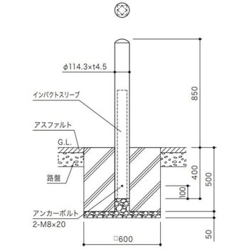 インパクトボラード 基礎式 スチール製 Φ114.3 固定式 HB種対応品 サンポール