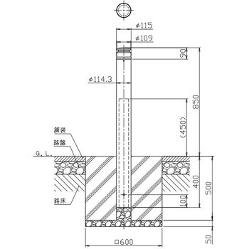 インパクトボラード 基礎式 鋼管 STK400+アルミ合金鋳物 Φ114.3 HB種対応品 サンポール