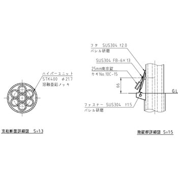 ハイパーボラード ステンレス製 横型W1500(コンクリート独立基礎)タイプ 脱着式 南京錠付 - 帝金